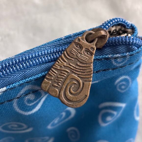 Laurel Burch Blue Canvas Makeup Bag Swirl Indigo Cat Cosmetic Travel India Poly - Picture 6 of 9